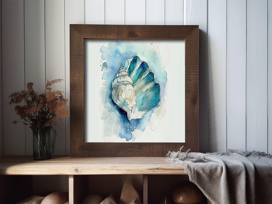 Turquoise Seashell Watercolor Art Print, Coastal Decor - Image 2