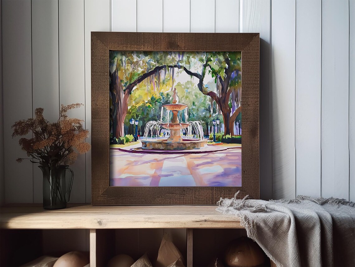 Forsyth Park Savannah Watercolor Travel Poster - Image 2