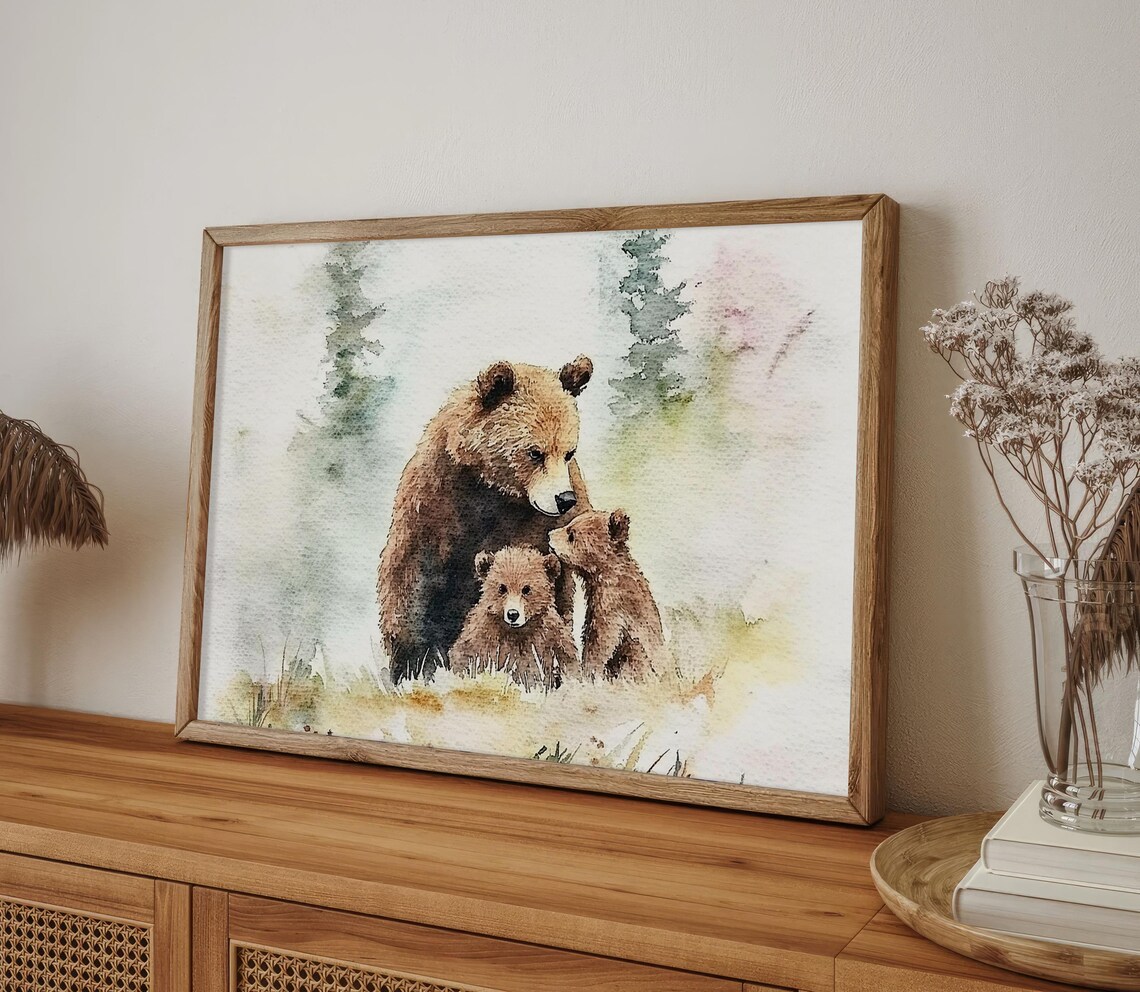 Brown Bear Mama And Baby Watercolor Art Print - Image 4