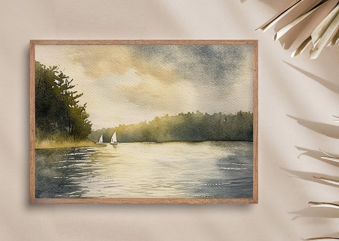 Spofford Lake Painting New Hampshire Watercolor Art Print Sunset Lake Wall Art Sailing Print Forest Print Lake Shores Art Landscape Print - Image 3