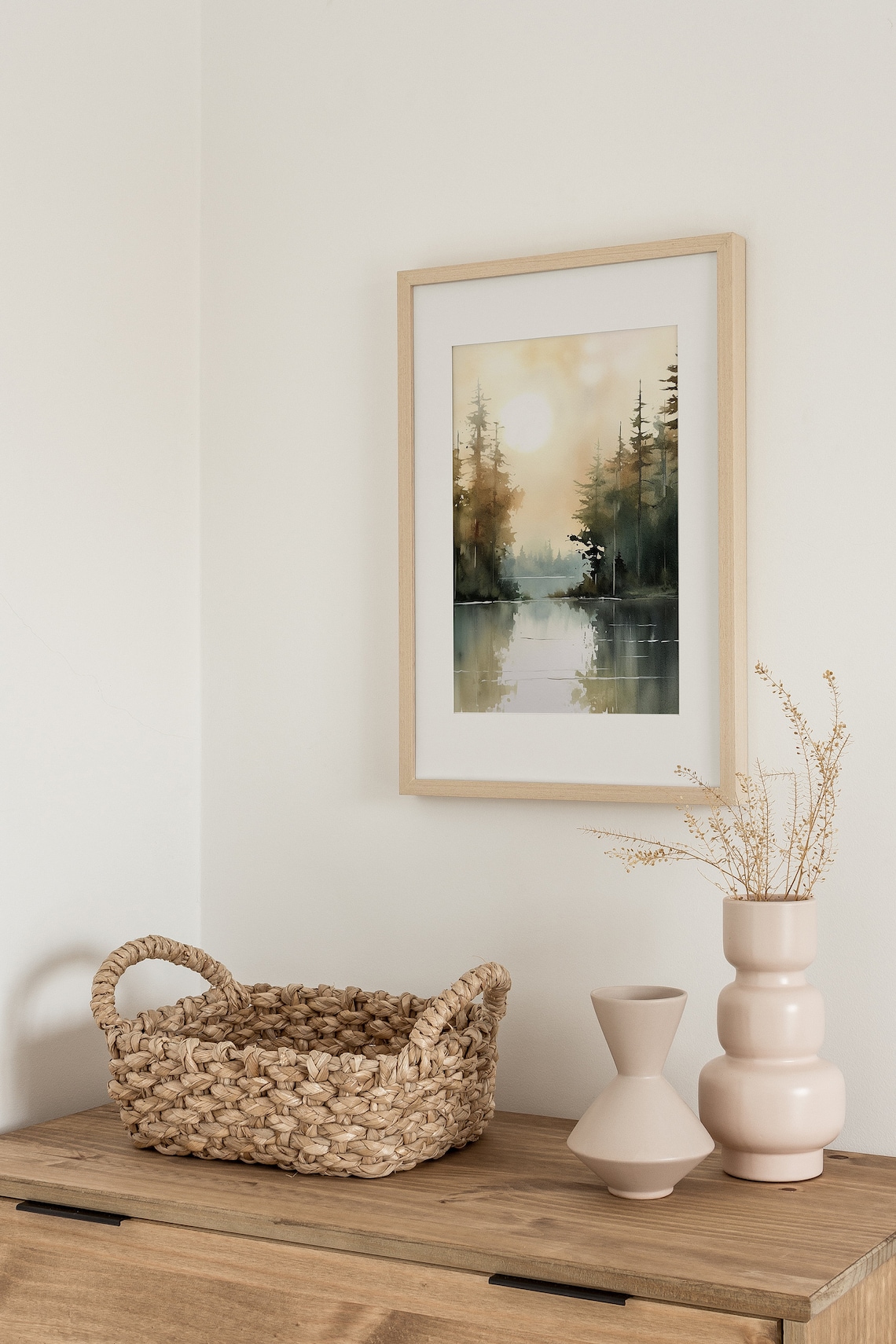 Sunrise Forest Lake Painting, Michigan Landscape Art Print - Image 5