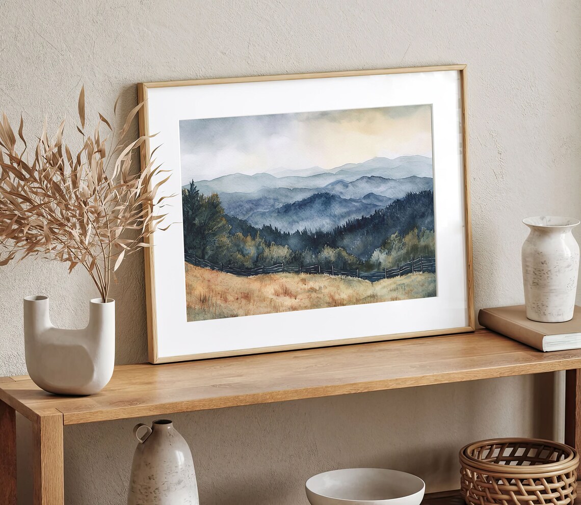 Appalachian Mountains Evergreen Forest Watercolor Art Print - Image 2