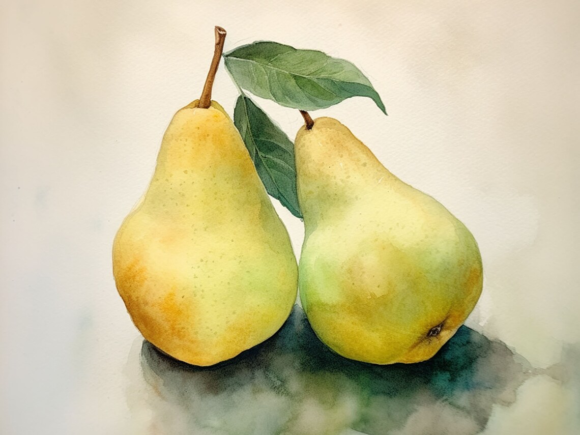 Pear Painting Watercolor Art Print, Farmhouse Kitchen Decor