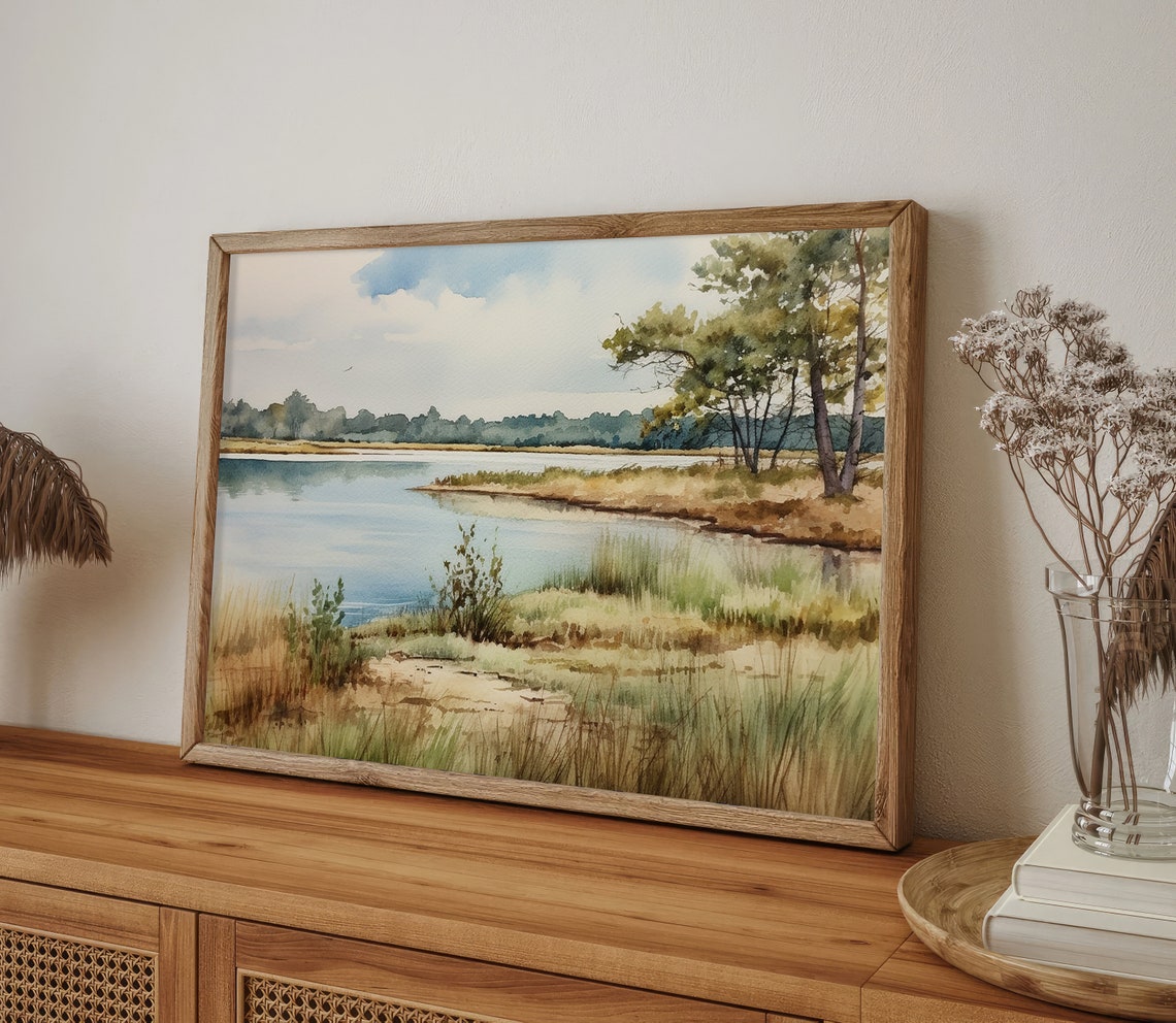 Cape Cod Salt Pond Marsh Watercolor Wetland Landscape Poster - Image 3