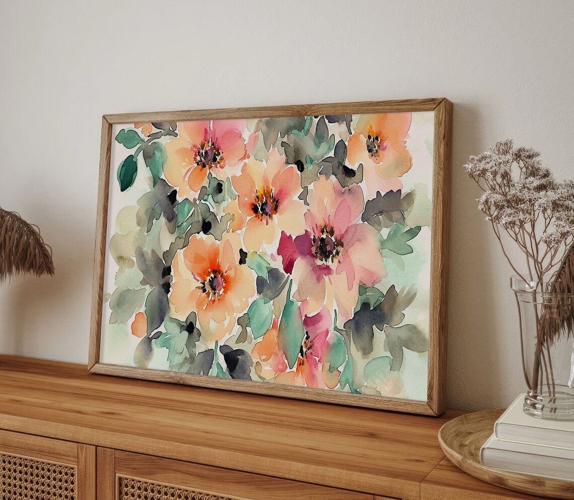 Peach Anemone Flowers Loose Floral Watercolor Botanical Poster - Image 4
