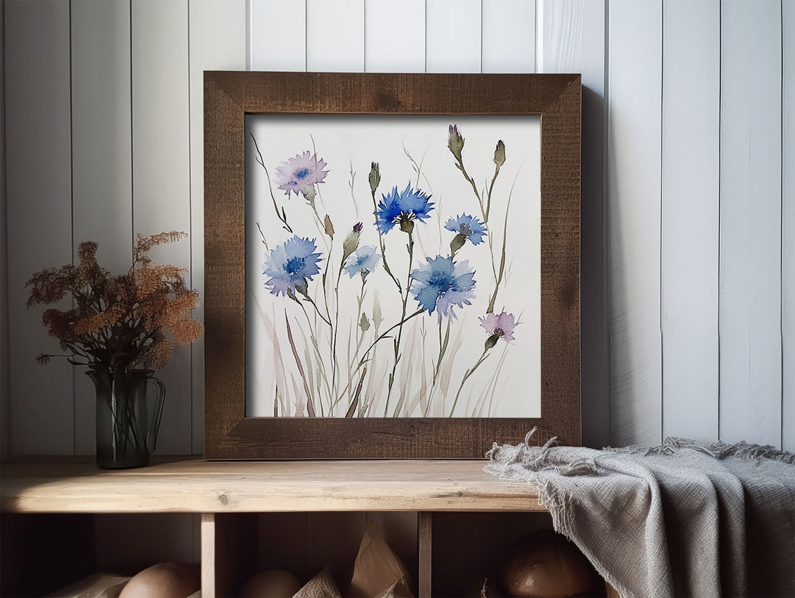 Blue Cornflower Wildflower Watercolor Botanical Floral Poster - Image 2