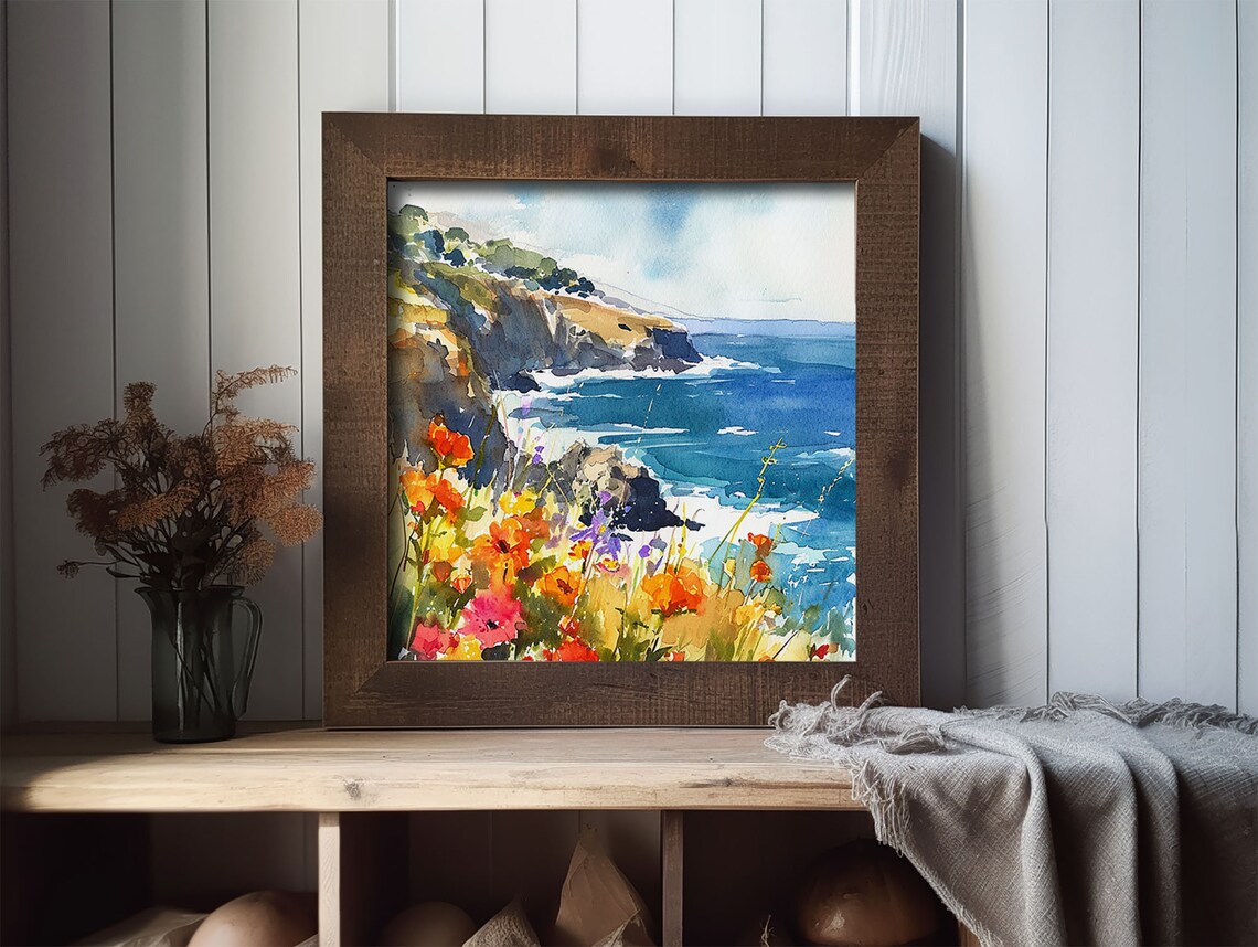 Big Sur California Coastal Landscape Watercolor Art Print - Image 2