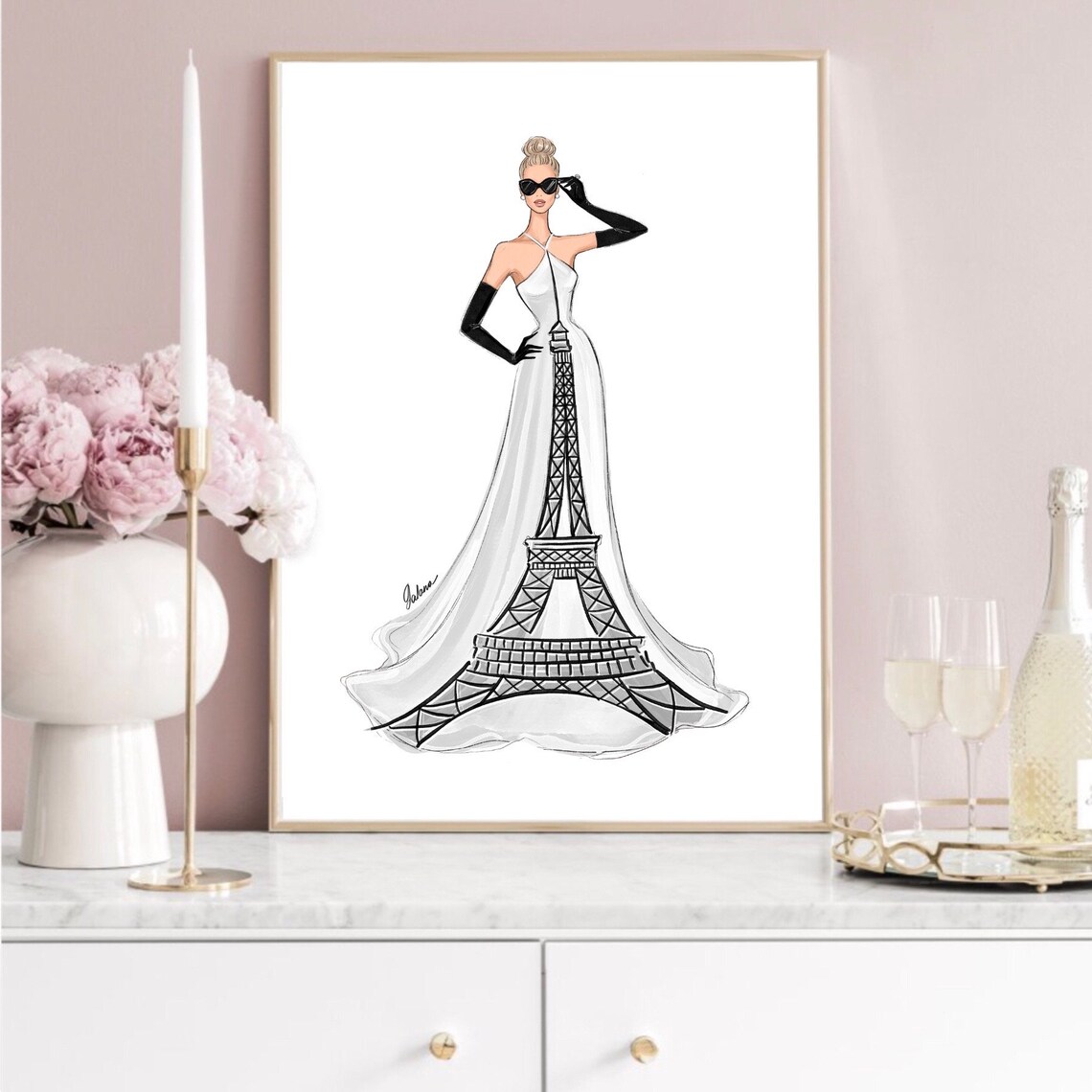 Eiffel Tower Dress Paris Fashion Illustration Art Print - Image 4