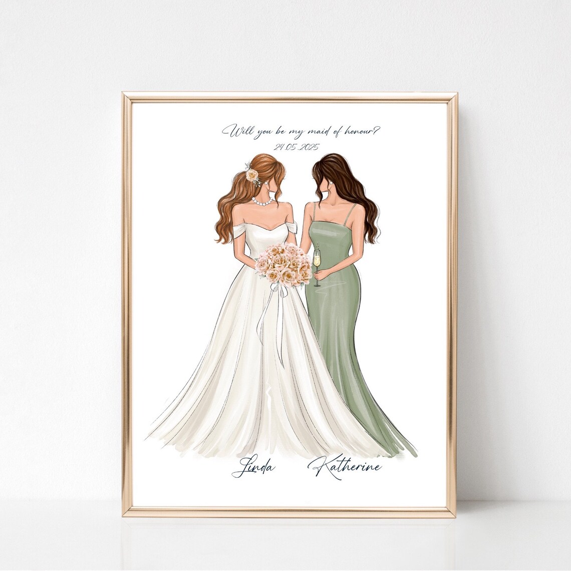 Will You Be My Maid of Honour Bridal Fashion Illustration Poster - Image 2