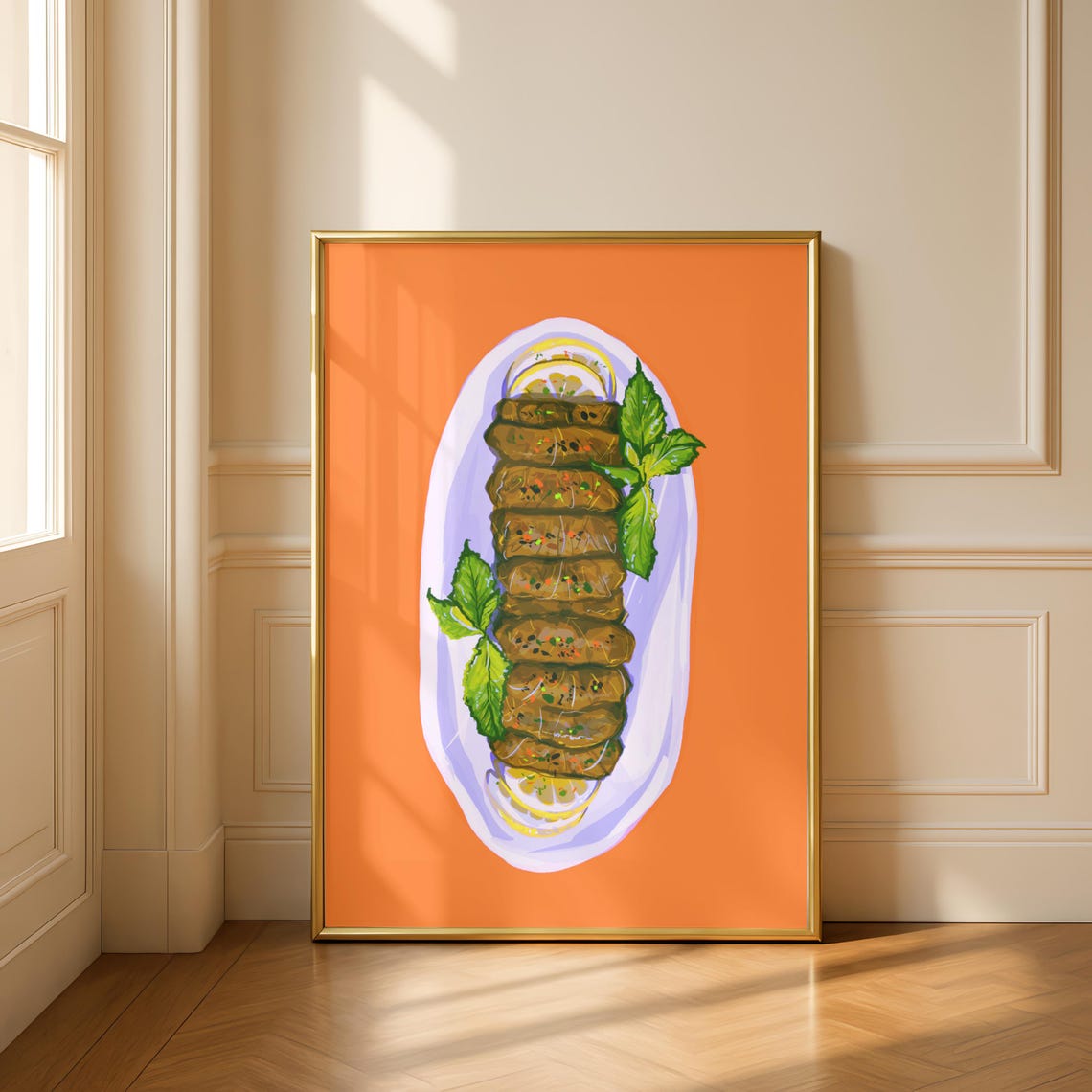 Stuffed Vine Leaves Dolma Platter Bold Orange Kitchen Pop Poster