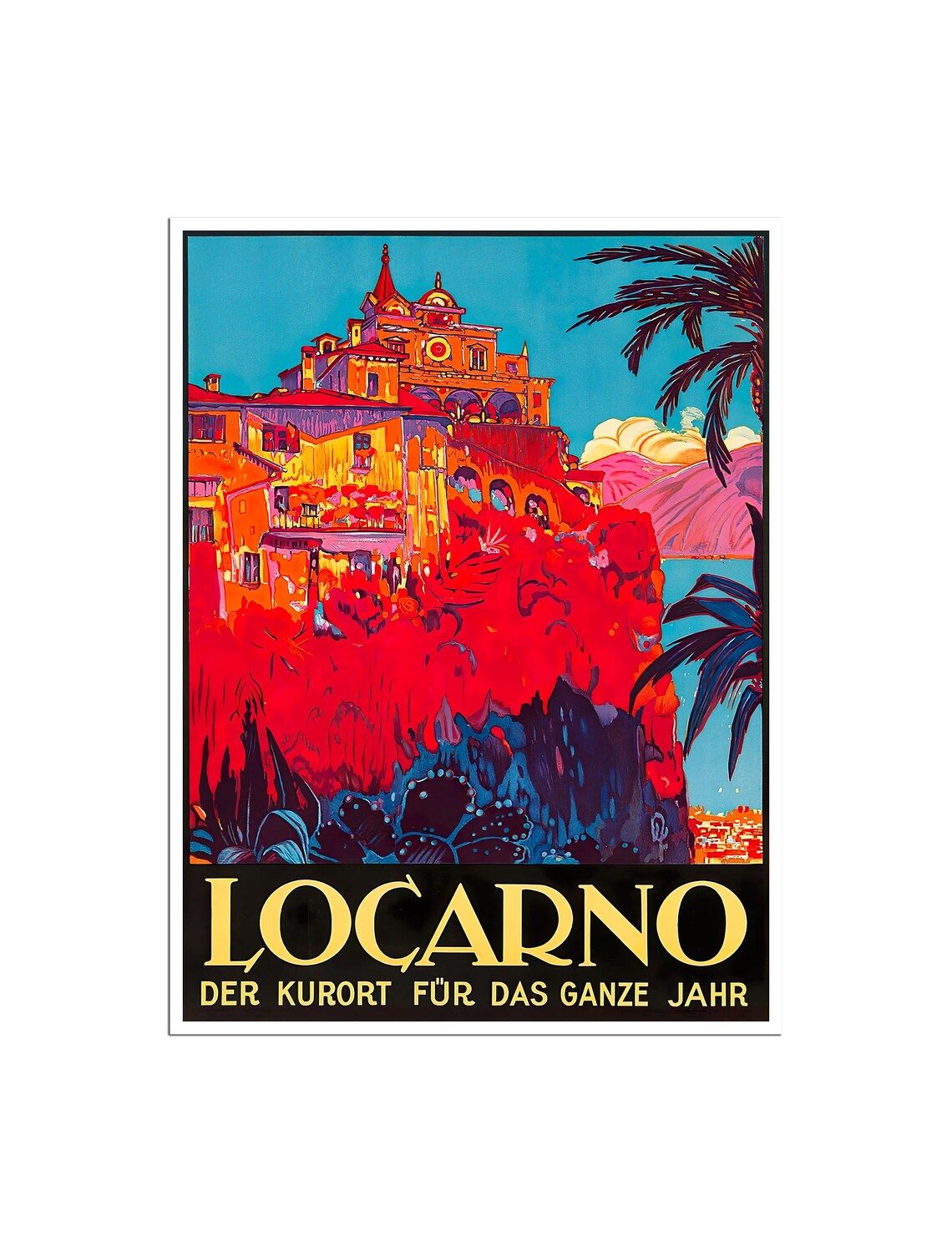 Locarno Switzerland Vintage Travel Poster with Cliffside Resort