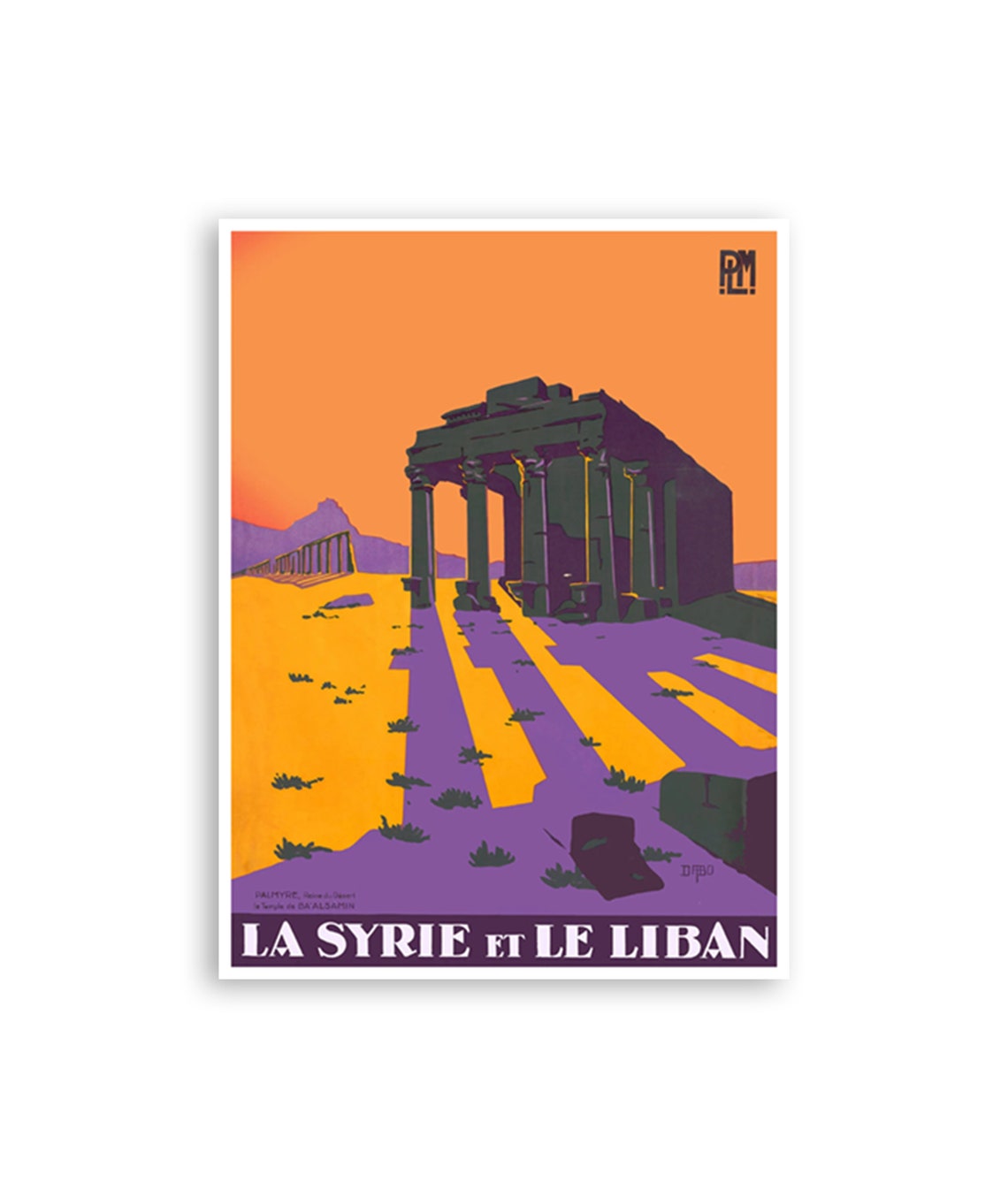 Syrie Liban Palmyre Ancient Ruins Sunset Vintage French Poster