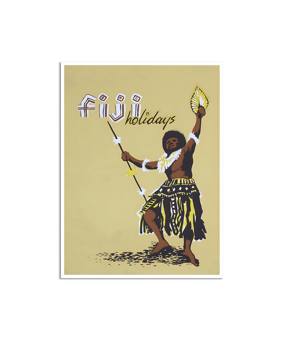 Fiji Holidays Vintage Island Dancer Traditional Dress Travel Poster