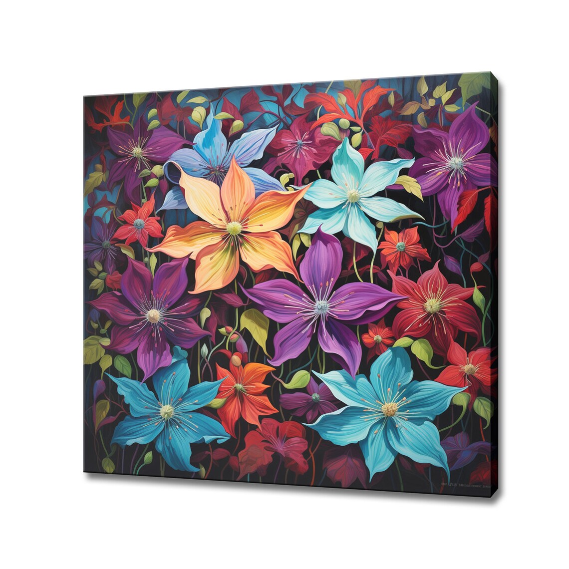 Dense Clematis Flowers Colorful Botanical Floral Oil Painting Poster