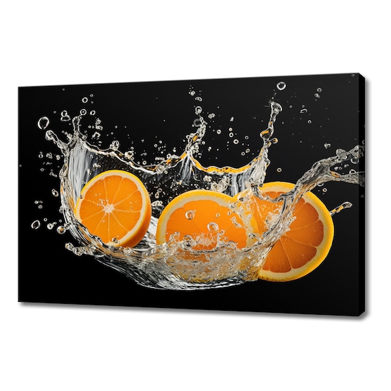 Orange Fruit Slices Splashing In Water Print Fruits Lover Gift Kitchen Restaurant Wall Art Print Colourful Fruits Wall Decor