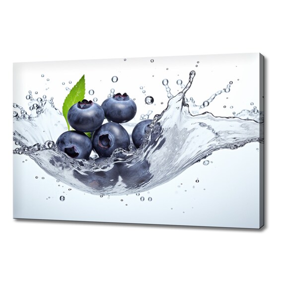 Blueberries Fruits Splashing In Water Print Fruits Lover Gift Kitchen Restaurant Wall Art Print Colourful Fruits Wall Decor
