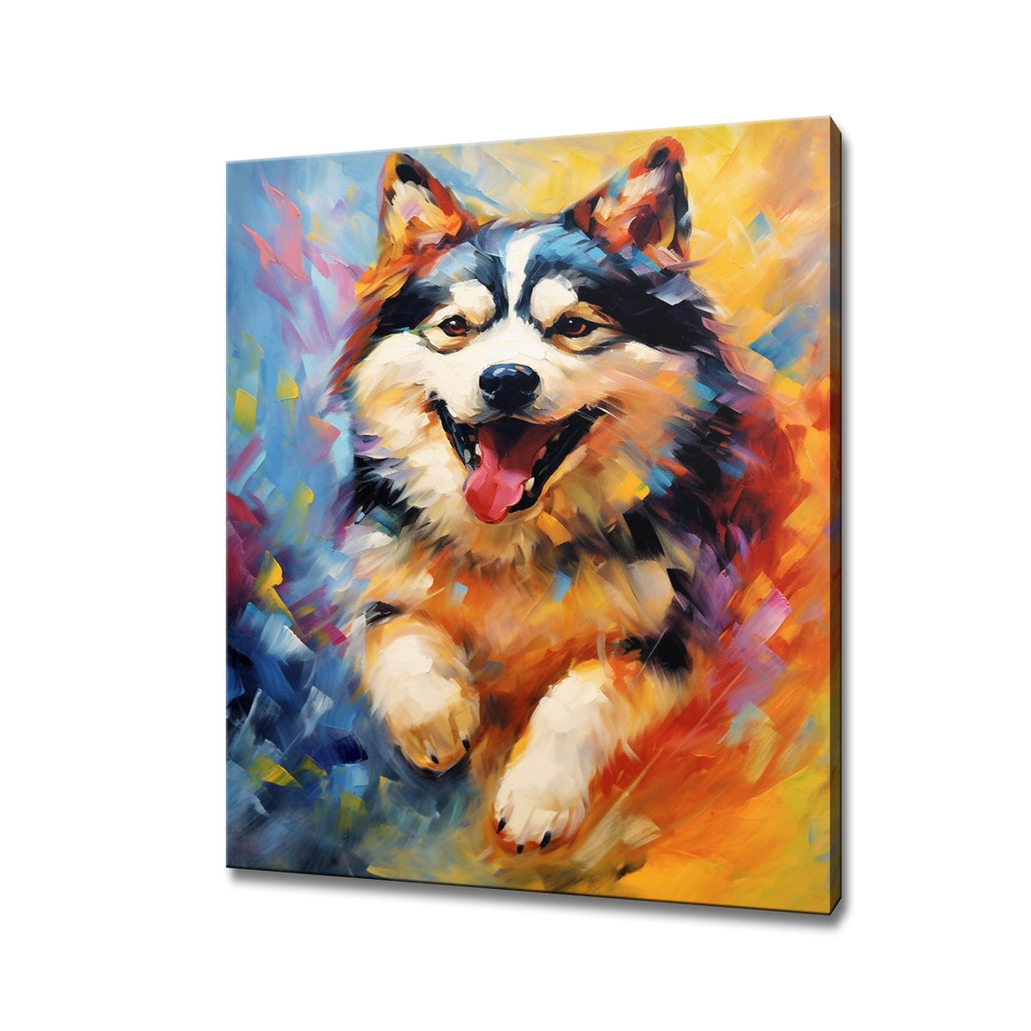 Alaskan Malamute Dog Portrait Colorful Happy Canine Art Print