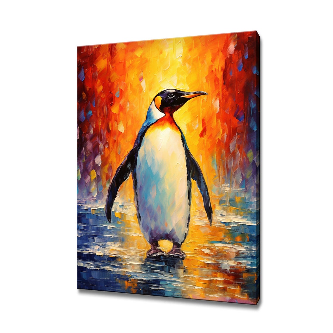 Emperor Penguin Impasto Oil Painting Vibrant Animal Wall Poster