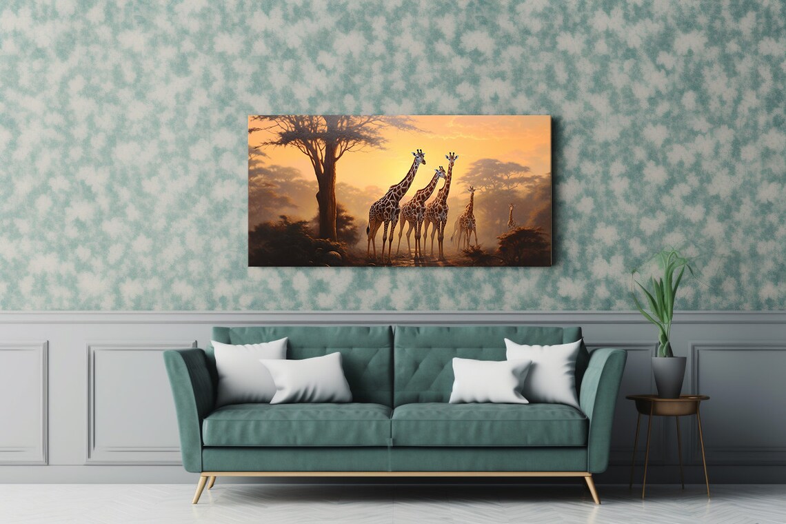 Giraffes Family At Sunset Art Print, Wildlife Decor - Image 3