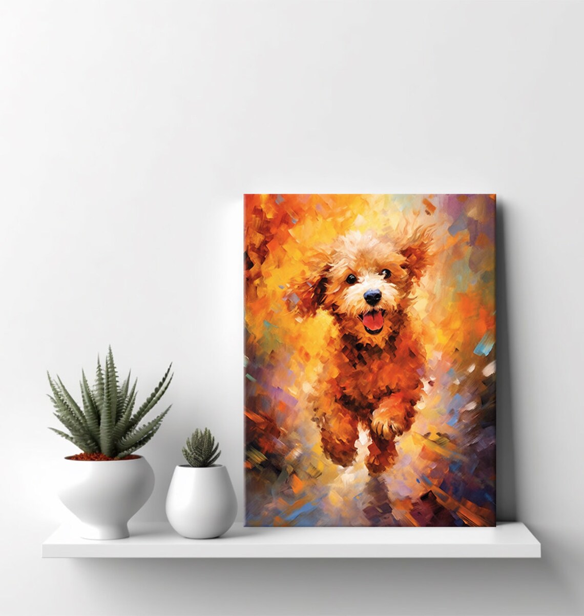 Poodle Dog Portrait Painting, Colorful Wall Art Print
