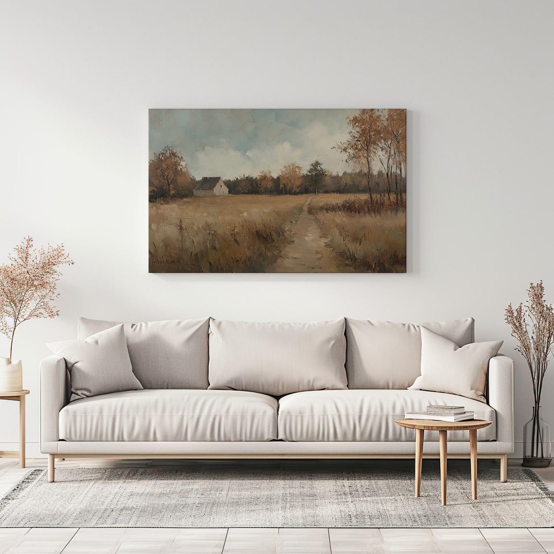 Little Cottage Autumn Landscape Vintage Painting Print Countryside Moody Print Living Room Wall Art Farmhouse Decor Art - Image 3