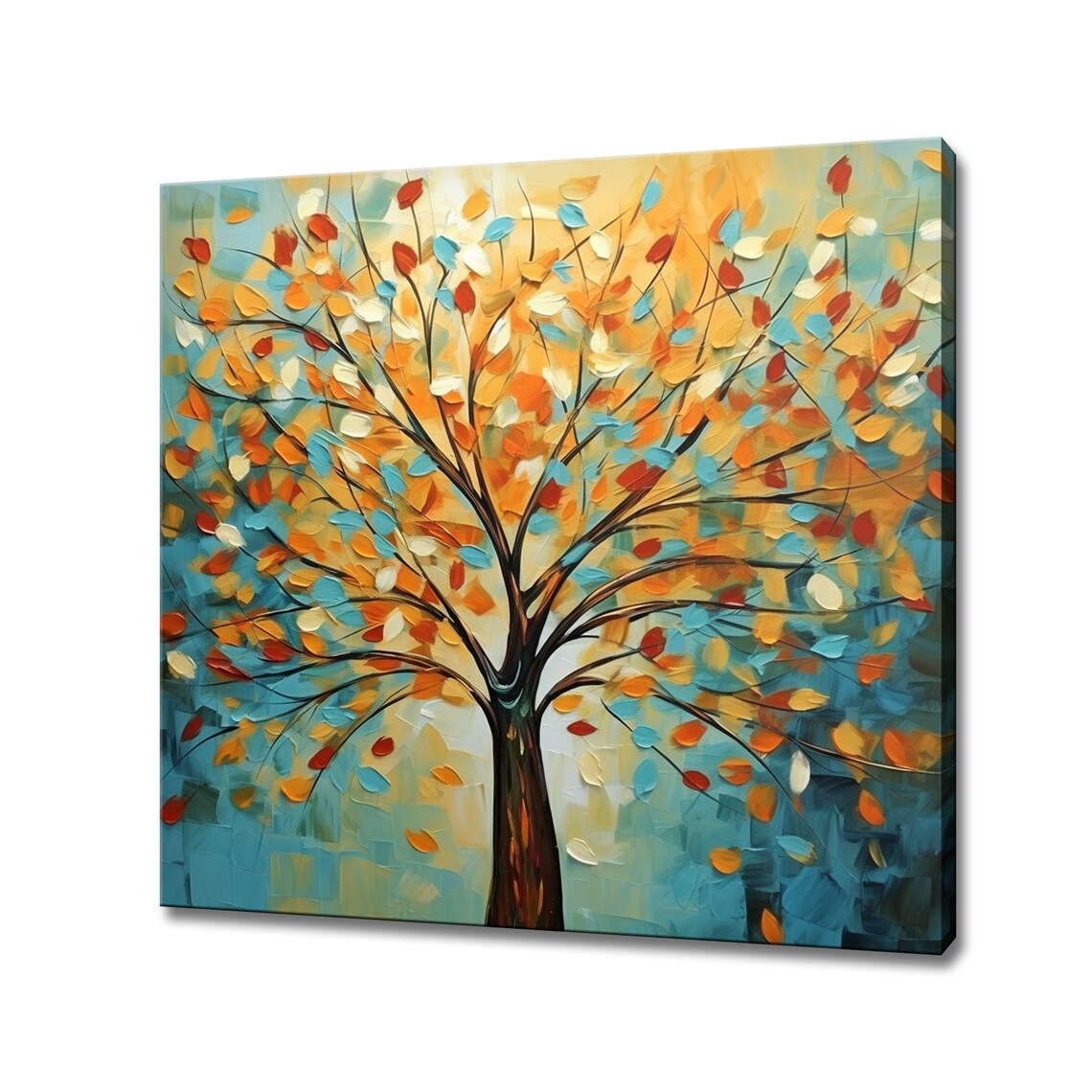 Abstract Autumn Leaves Tree, Oil-Painting Style Print