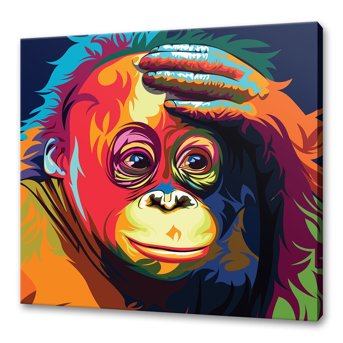 Colourful Pop Art Orangutan Hand On Forehead Neon Jungle Animal Poster