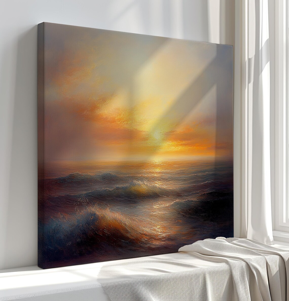Sunset Over Ocean Waves Vintage Seascape Oil Painting Poster - Image 2