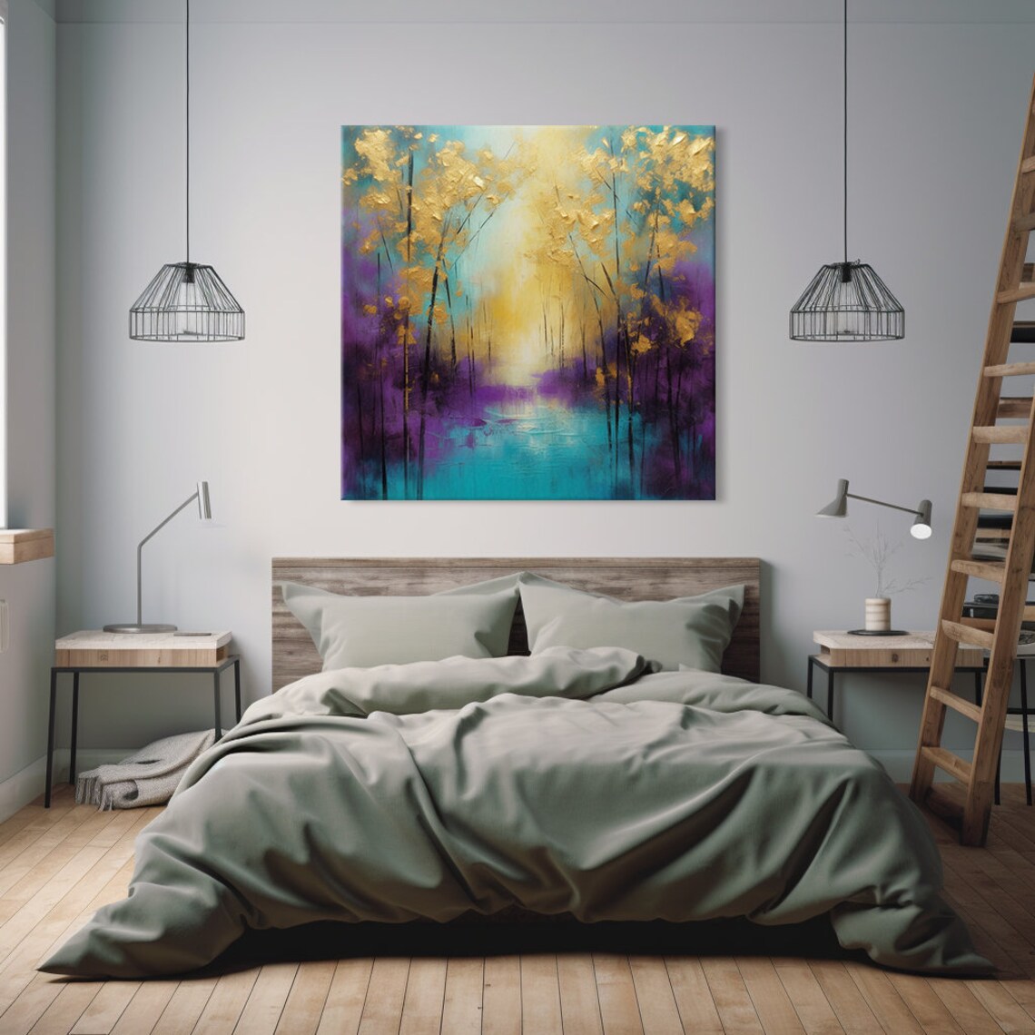Abstract Golden Trees Colorful Landscape Art Print - Image 4