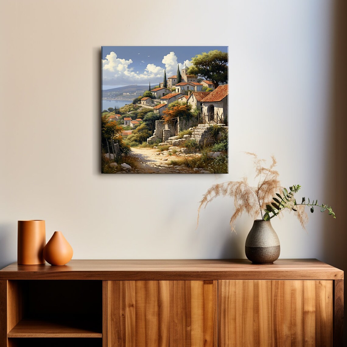 Greek Countryside Vintage Cottage Landscape Art Print - Image 3