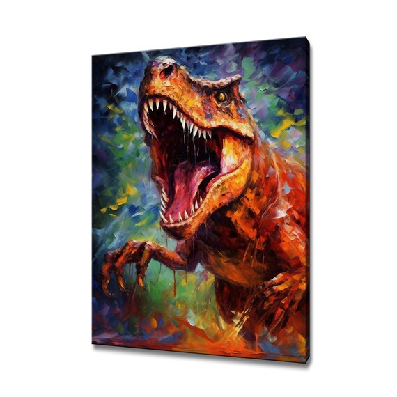 Angry Dinosaur Colourful Painting Wall Art Print Home Decor Handmade Wall Hanging Customised Gift Fast Free Uk Delivery