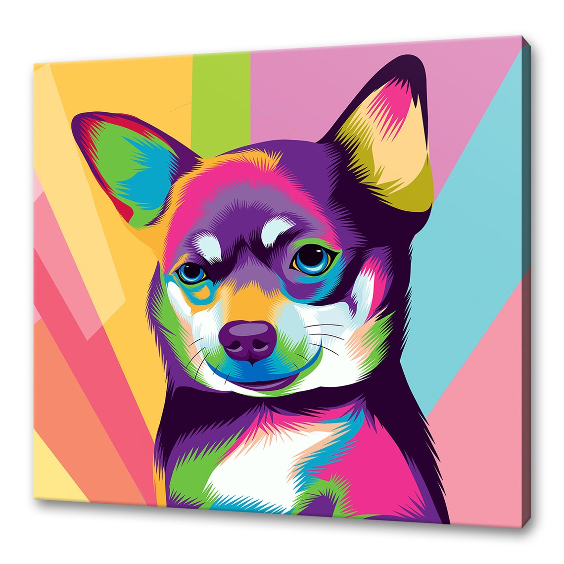 Colourful Purple Chihuahua Neon Pop Art Dog Face Portrait Poster