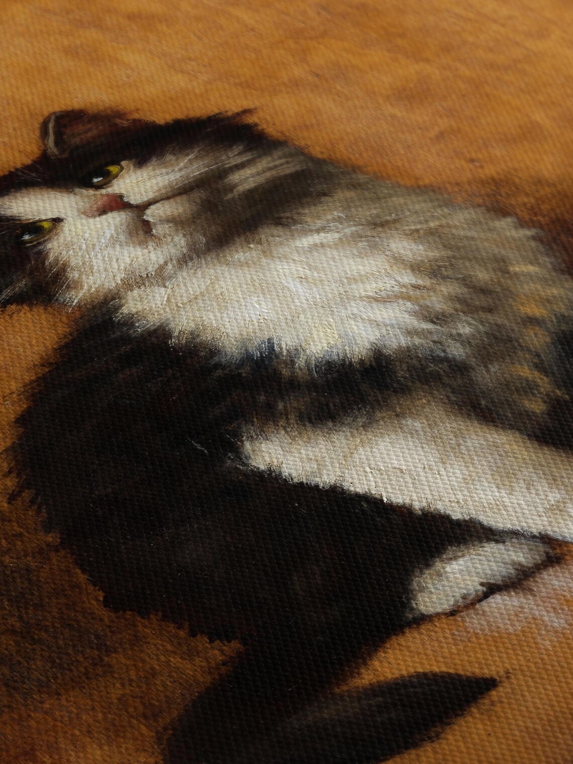 Black White Kitten Watching Butterfly Signed Leon Huber Classic Cat Painting Art - Image 4