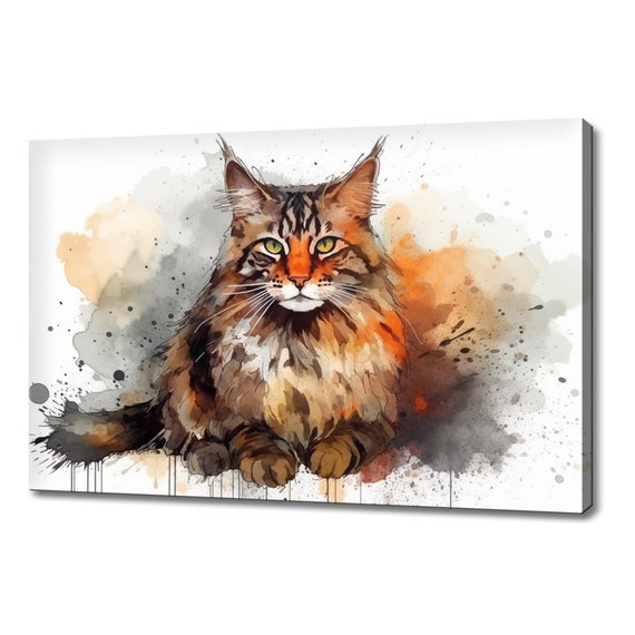 Cute Maine Coon Cat Watercolour Painting Print Art Animals Wall Art Print On Gift For Cat Lover Cat Picture Print