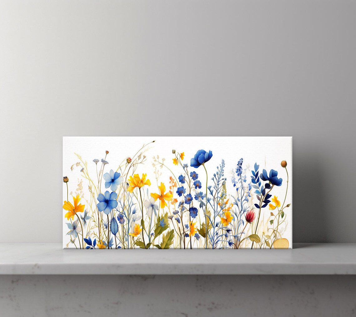 Blue Yellow Wildflowers Meadow Watercolour Floral Art Poster - Image 3