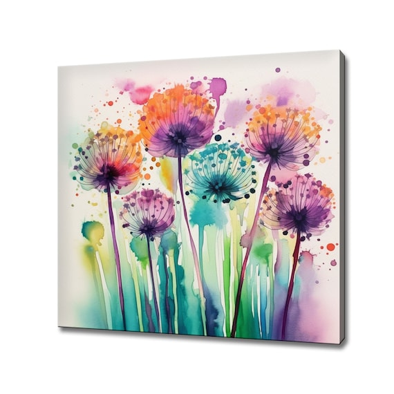 Colorful Dandelion Blooms Abstract Watercolor Vivid Purple Orange Art Poster