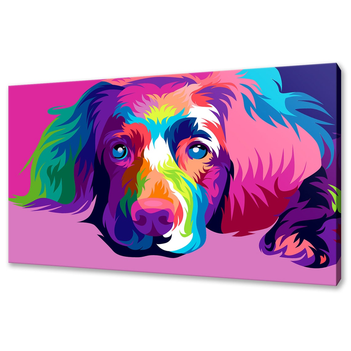 Colourful Spaniel Dog Pop Art Pink Background Animal Wall Poster