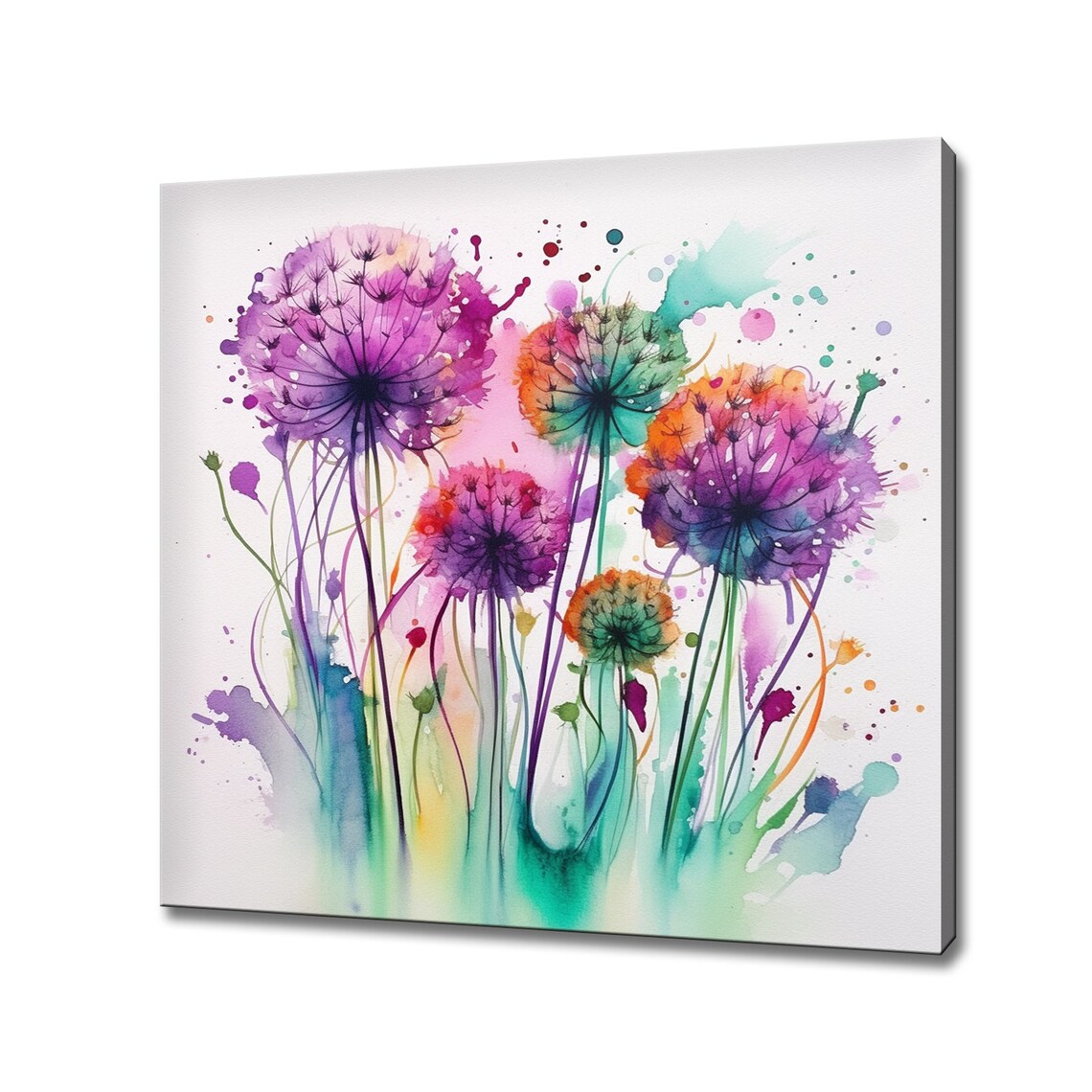 Colorful Dandelion Watercolor Painting Pink Purple Floral Art Print