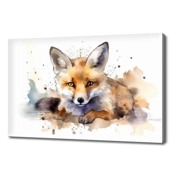 Cute Fox Cub Watercolour Painting Print Art Animals Wall Art Print On Gift For Fox Lover Dog Picture Print