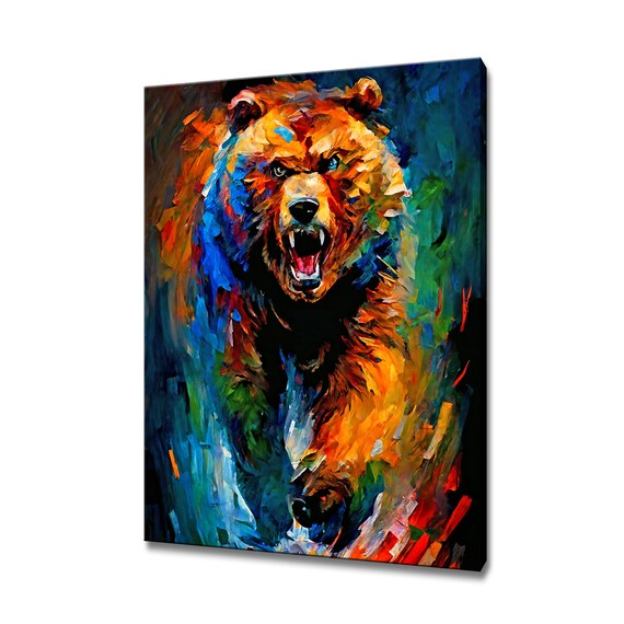 Roaring Bear Colourful Impasto Bold Wildlife Painting Wall Art Poster