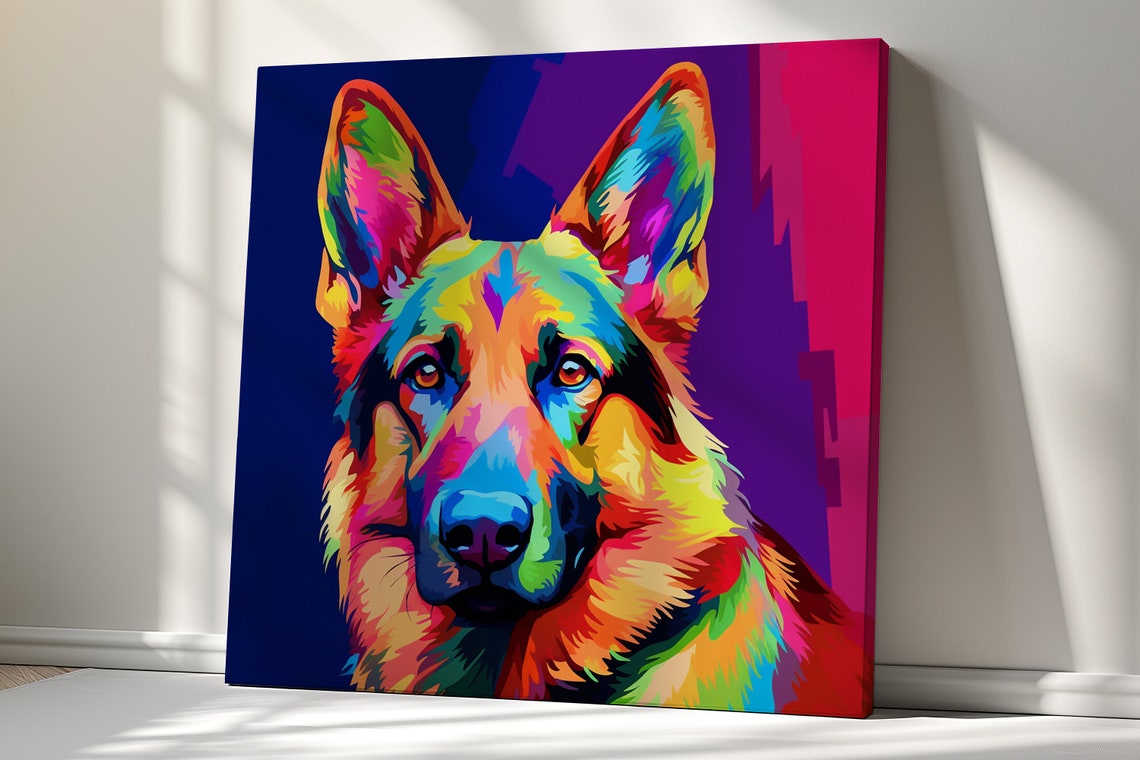 German Shepherd Pop Art Colourful Neon Dog Portrait Wall Poster
