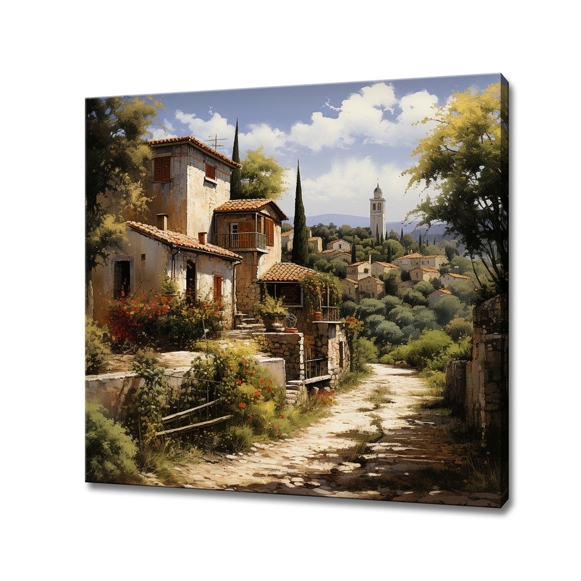 Country Village In Spain Art Print Spanish Countryside Vintage Cottage Print Wall Hanging Picture Landscape Farmhouse Decor
