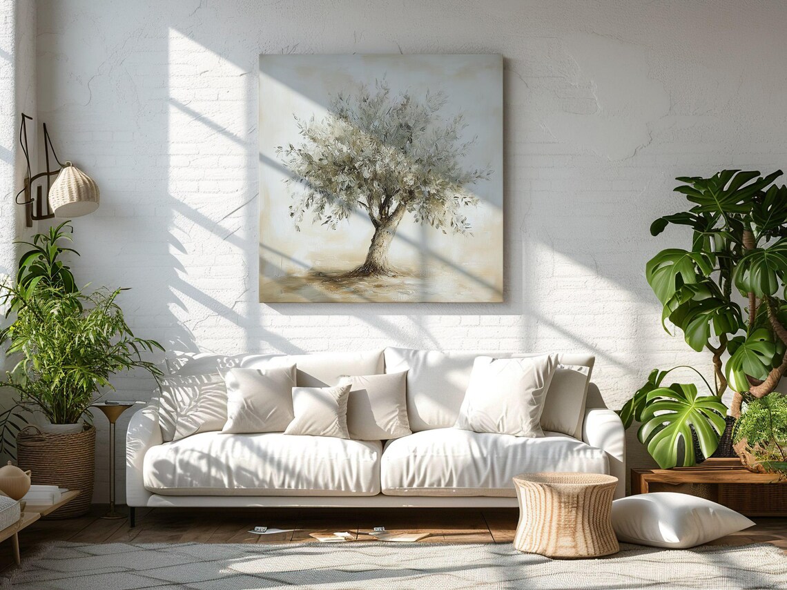 Sage Green Olive Tree Muted Vintage Oil Painting Style Print Vintage Landscape Art Large Wall Art Print Nature Wall Hanging - Image 3