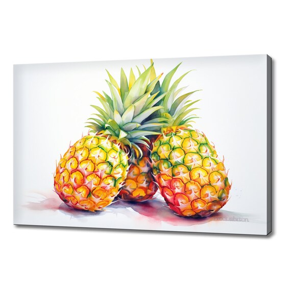 Pineapple Fruits Watercolour Painting Print Fruits Lover Gift Kitchen Restaurant Wall Art Print Colourful Fruits Wall Decor