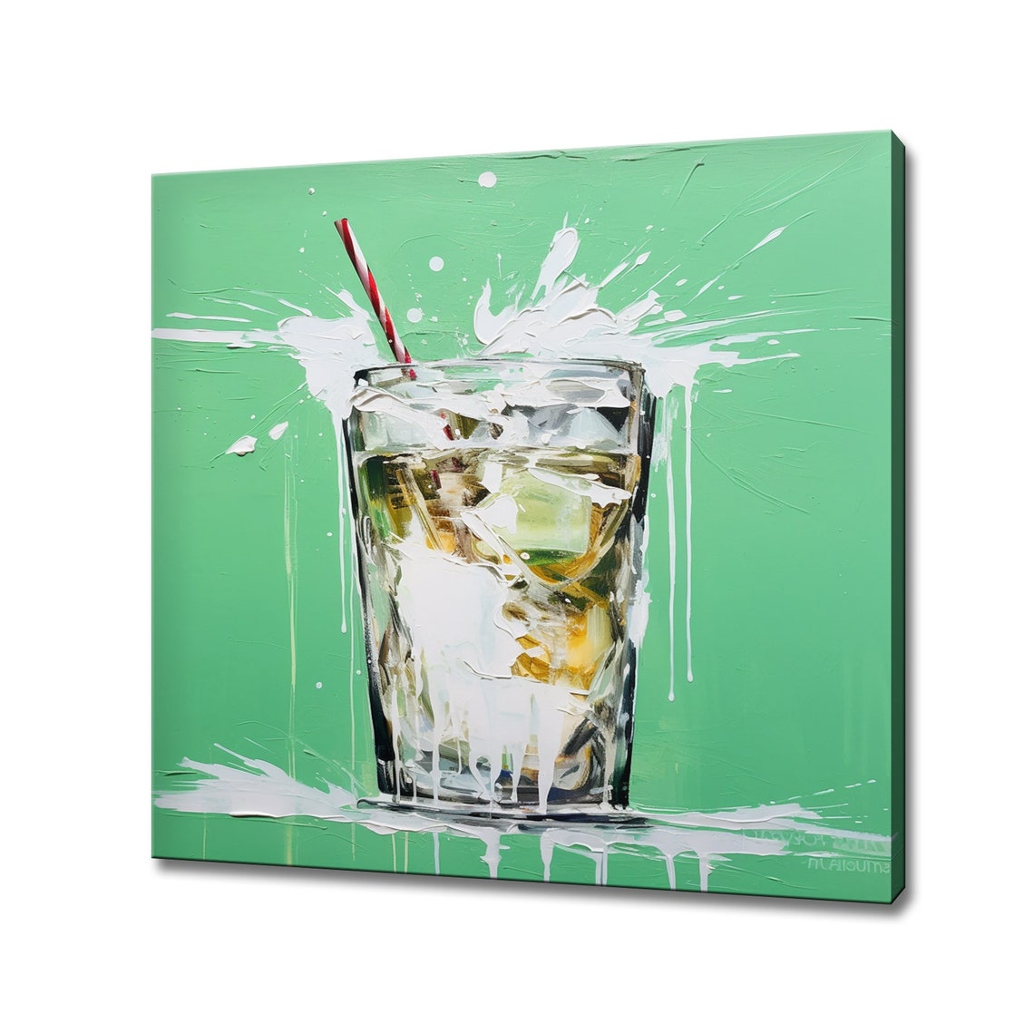 White Russian Cocktail Glass Splash Green Pop Art Kitchen Wall Print