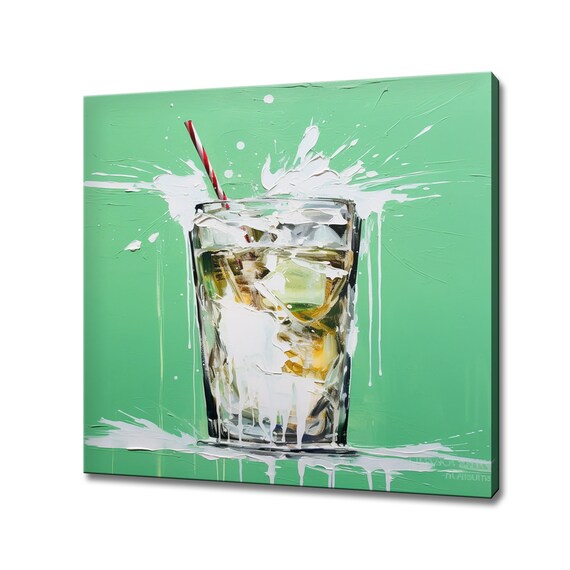 White Russian Cocktail Glass Splash Green Pop Art Kitchen Wall Print
