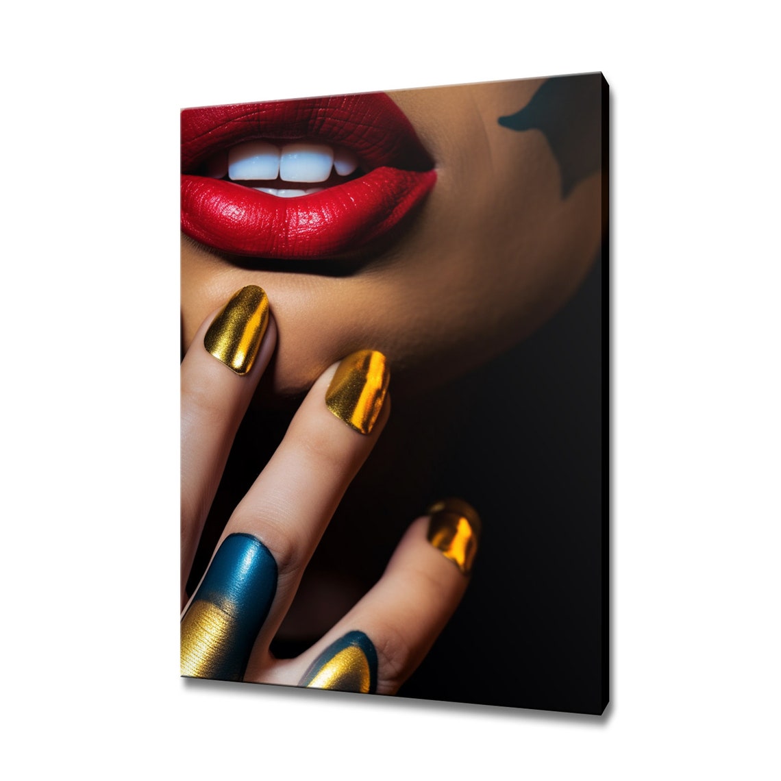 Red Lips Gold Metallic Nails Sensual Beauty Close Up Fashion Wall Art