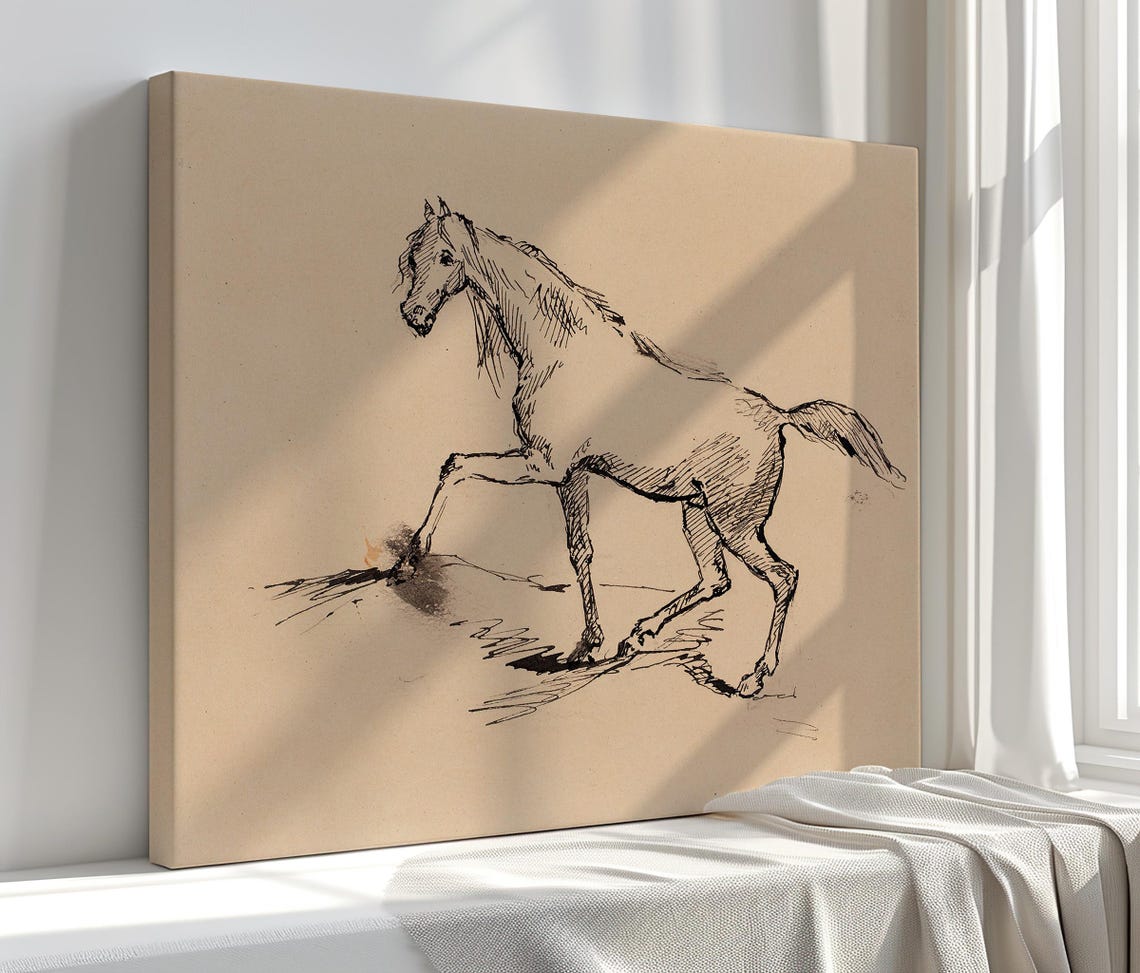 Galloping Horse Ink Sketch Line Drawing Equine Wall Art Poster