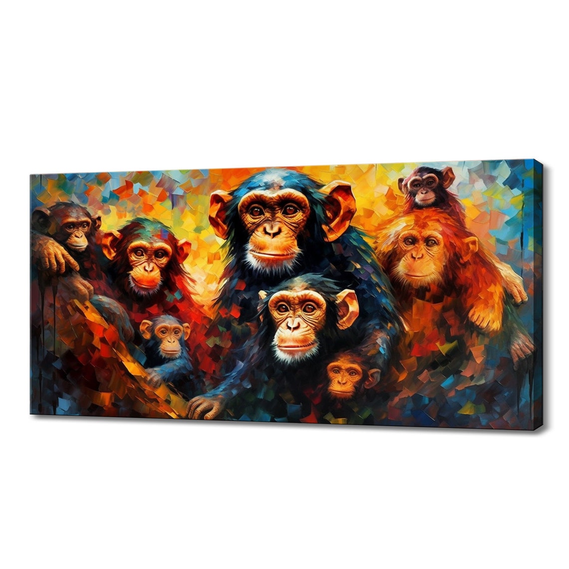 Chimpanzee Family Group Mosaic Jungle Colorful Primate Art Poster