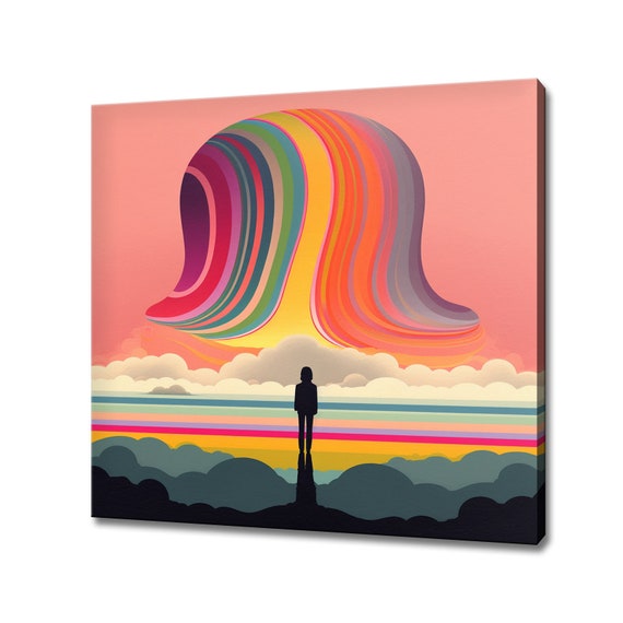 Abstract Psychedelic Colourful Funky Wave Print Pastel Colours Fantasy Retro Design Art Print Surreal Groovy Abstract Wall Art